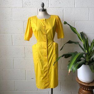 80s UNGARO Solo Donna Paris yellow dress M size